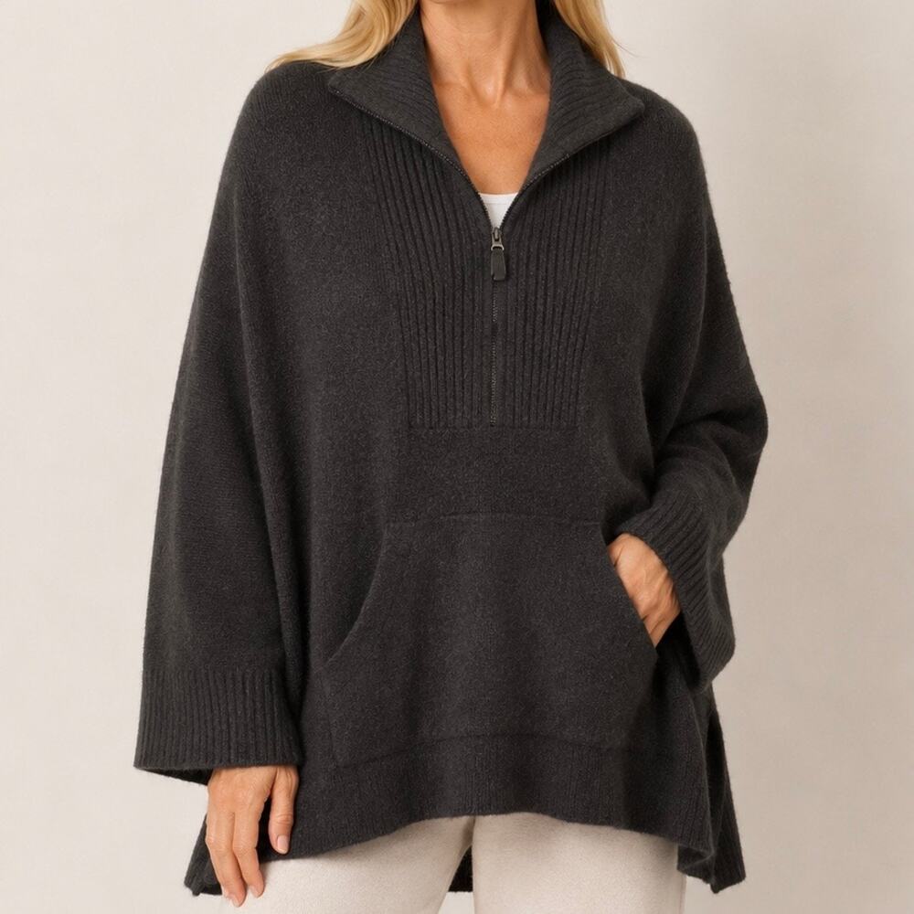 BAREFOOT DREAMS | CozyChic Ultra Lite High Rib Half Zip Carbon Gray Tunic | 2X